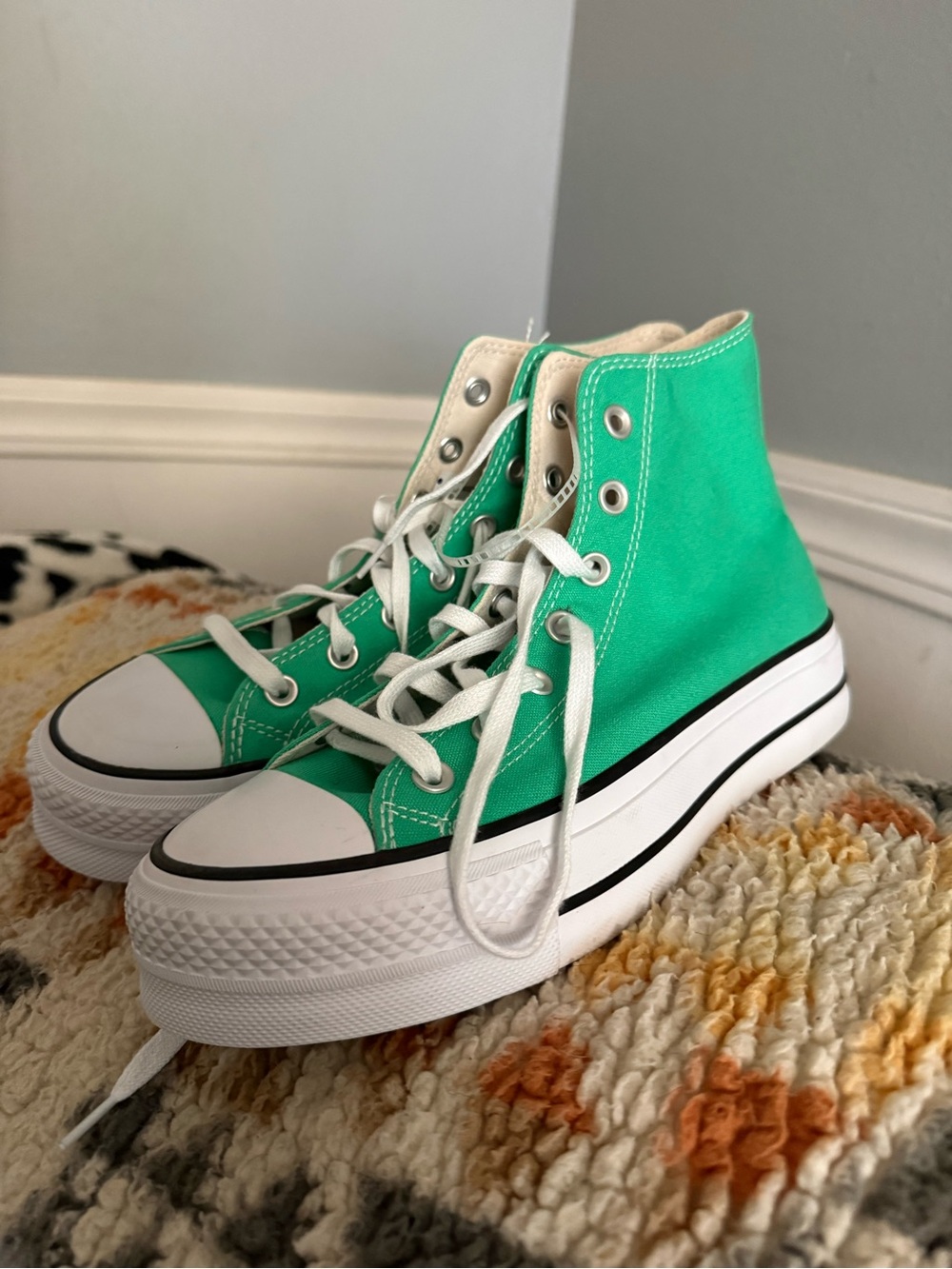 Women's High-Top Canvas Platform Sneakers in Green converse